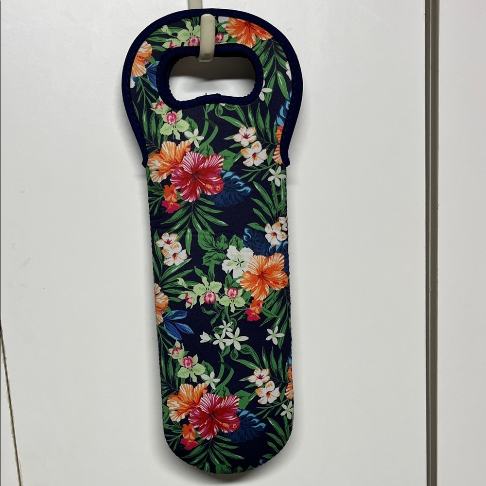 Floral Neoprene Wine Tote Bottle Carrier Gift Bag Tropical Print